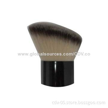 Angled kabuki makeup brushes, made of aluminum ferrule with tricolor synthetic hair